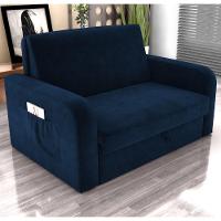 Sofá Cama Com Baú 2 Lugares Raheny Veludo Azul - 1