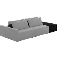 Sofá Ilha Modular Para Sala 252cm Com Puff Dublin K01 Veludo Cinza E Sintético Preto - Lyam Decor - 1