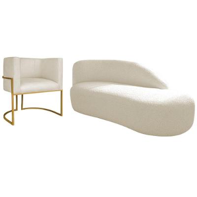 Kit Divã Luna 185cm Lado Direito E 01 Poltrona Base De Ferro Dourado Linho Cor Bege