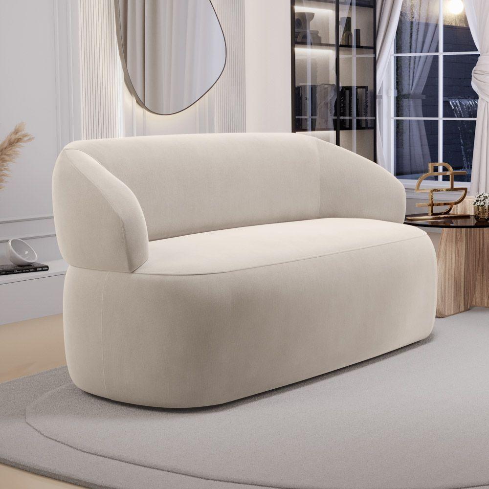 Sofá Orgânico 02 Lugares Living Glee 140cm Veludo Bege - Desk Design - 2