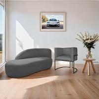 Kit Divã Luna 160cm Lado Esquerdo E 01 Poltrona Base De Ferro Preto Linho Cor Cinza Escuro - 8