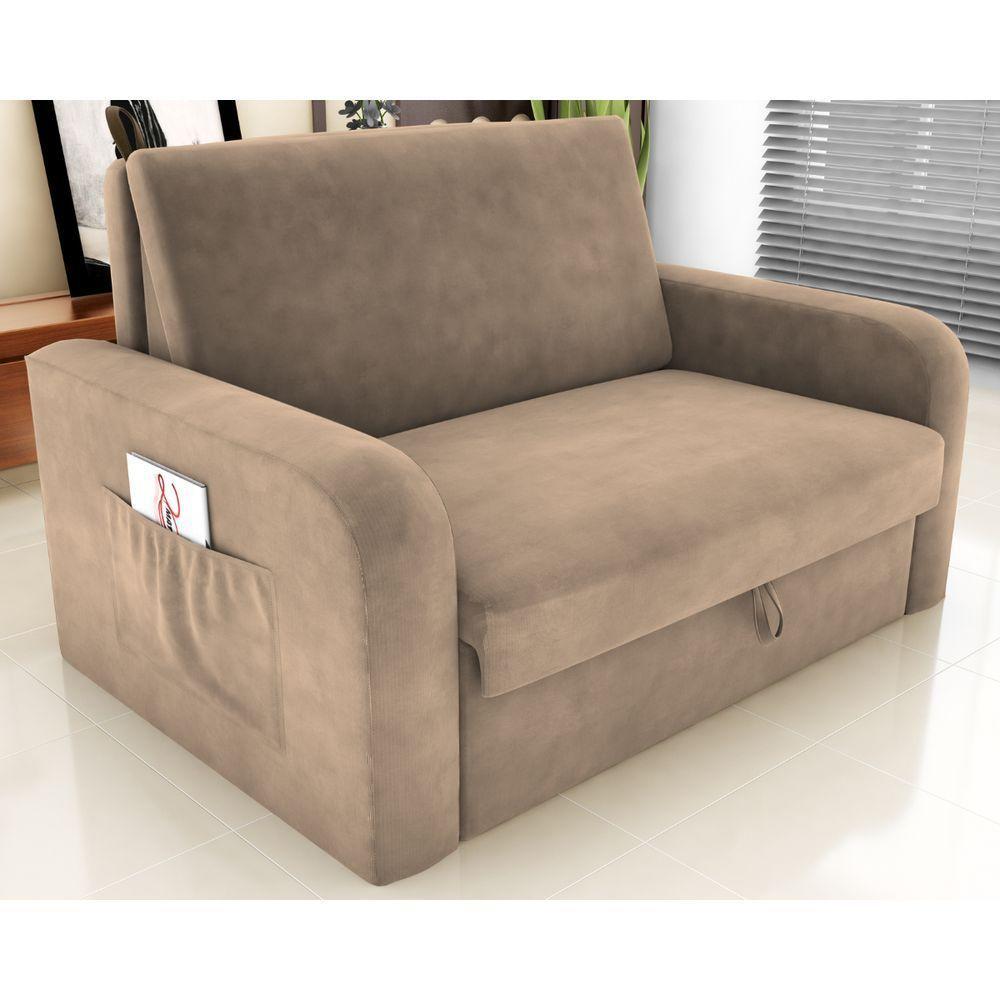 Sofá Cama Com Baú 2 Lugares Raheny Suede Bege - 1