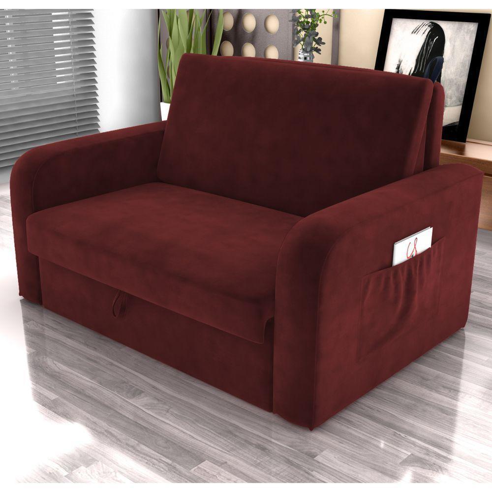Sofá Cama Com Baú 2 Lugares Harry Veludo Vinho - 1