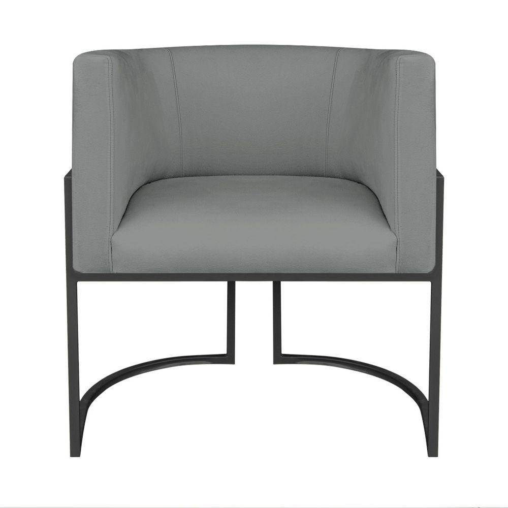 Kit Divã Luna 185cm Lado Direito E 02 Poltronas Base De Ferro Preto Suede Cor Cinza - 5