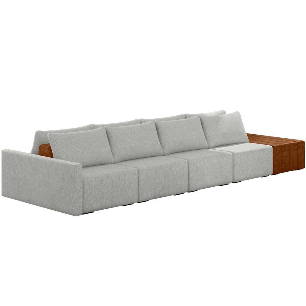 Sofá Ilha Modular Para Sala 432cm Com Puff Dublin K01 Linho Cinza Sintético Caramelo - Lyam Decor - 1