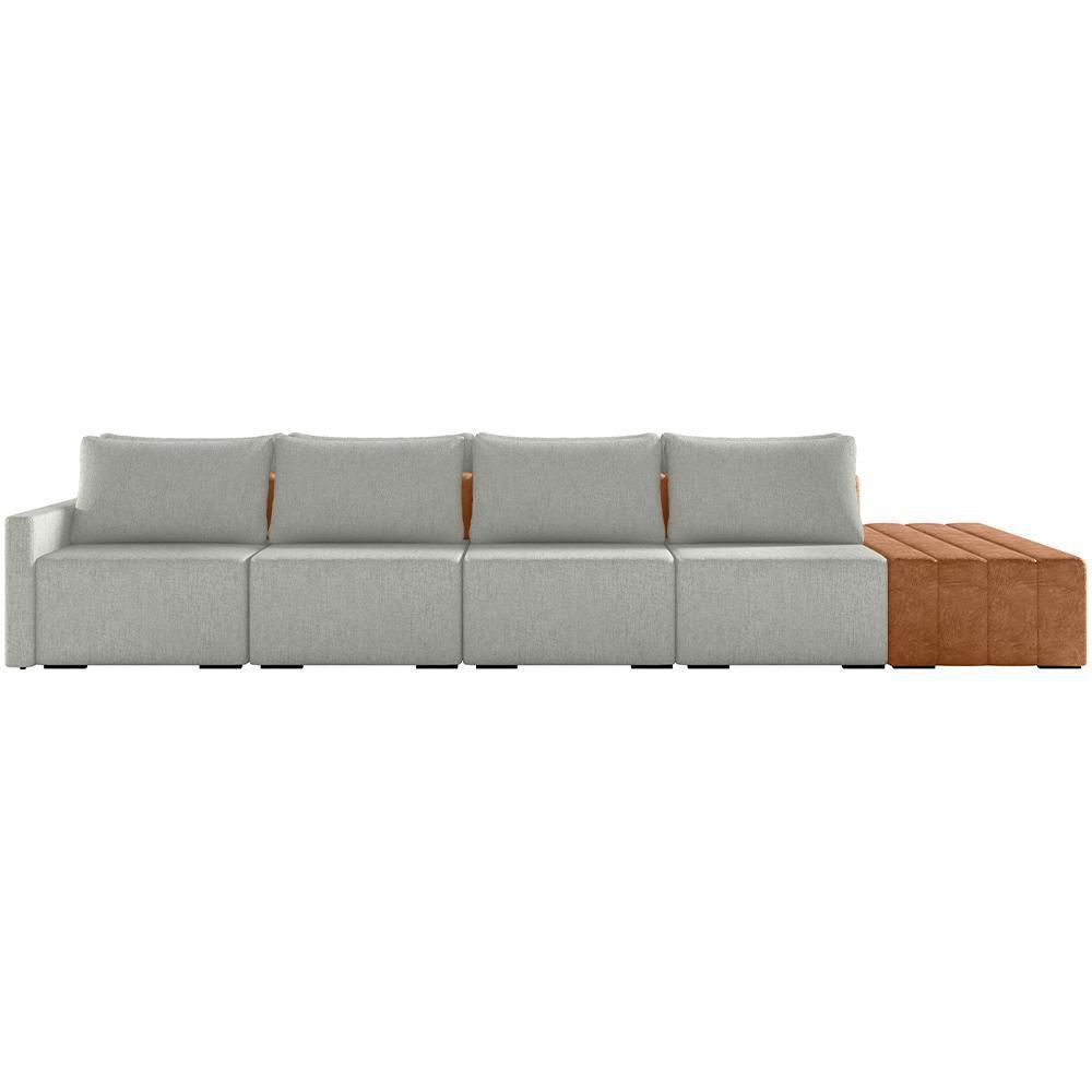 Sofá Ilha Modular Para Sala 432cm Com Puff Dublin K01 Linho Cinza Sintético Caramelo - Lyam Decor - 5