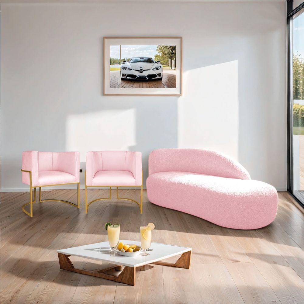 Kit Divã Luna 160cm Lado Direito E 02 Poltronas Base De Ferro Dourado Suede Rosa Bebê - 9