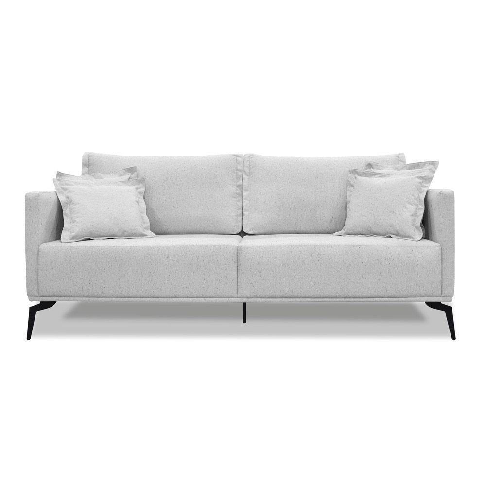 Sofá 3 Lugares Pé De Ferro Preto Rafaela 220 Cm Linho S04 - D'rossi Cor Grigio - 7