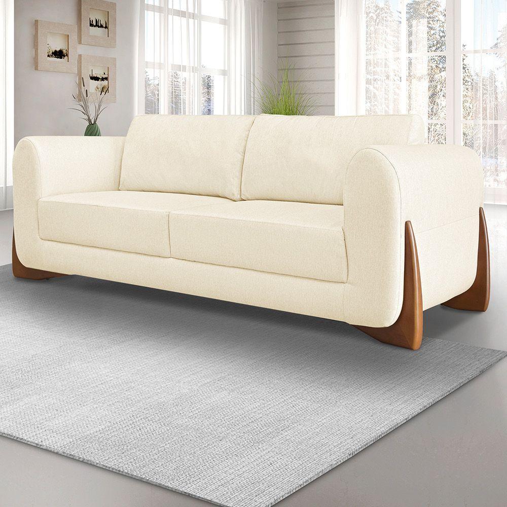 Sofá 3 Lugares Base De Madeira Clarissa 230 Cm Linho S04 - D'rossi Cor Perola - 7