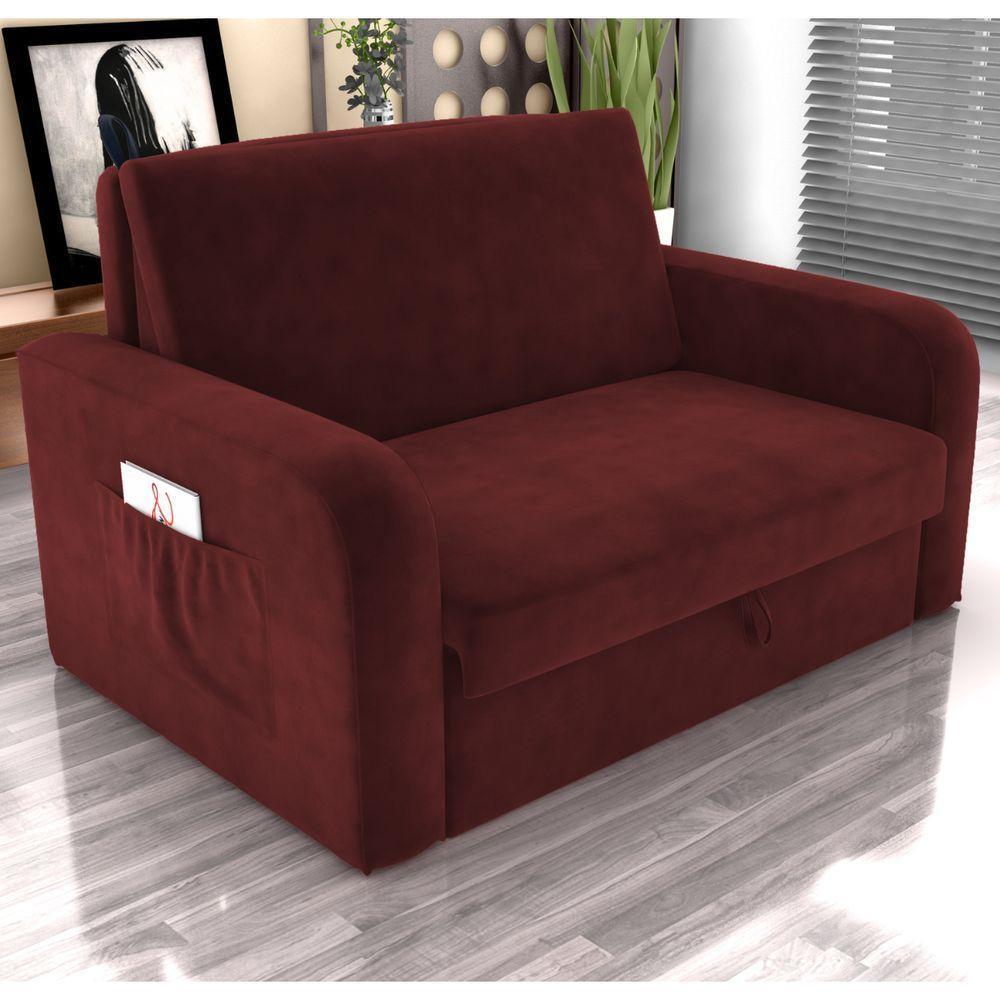 Sofá Cama Com Baú 2 Lugares Raheny Veludo Vinho - 1