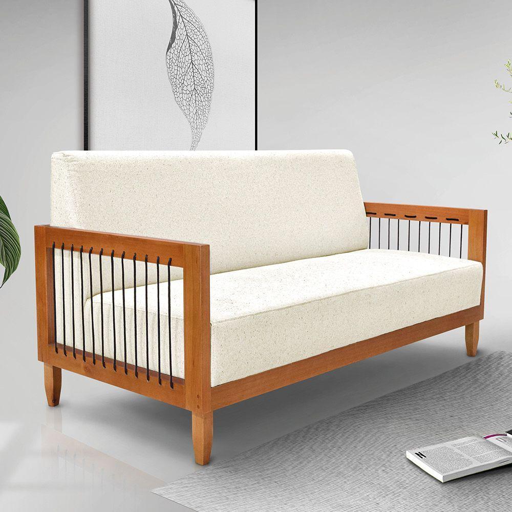 Sofá 2 Lugares Base De Madeira Mariana 160 Cm Linho S04 - D'rossi Cor Natural - 3