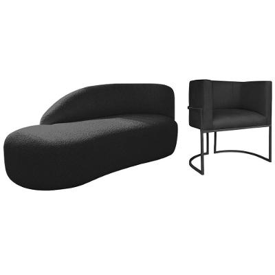 Kit Divã Luna 140cm Lado Esquerdo E 01 Poltrona Base De Ferro Preto Suede Preto