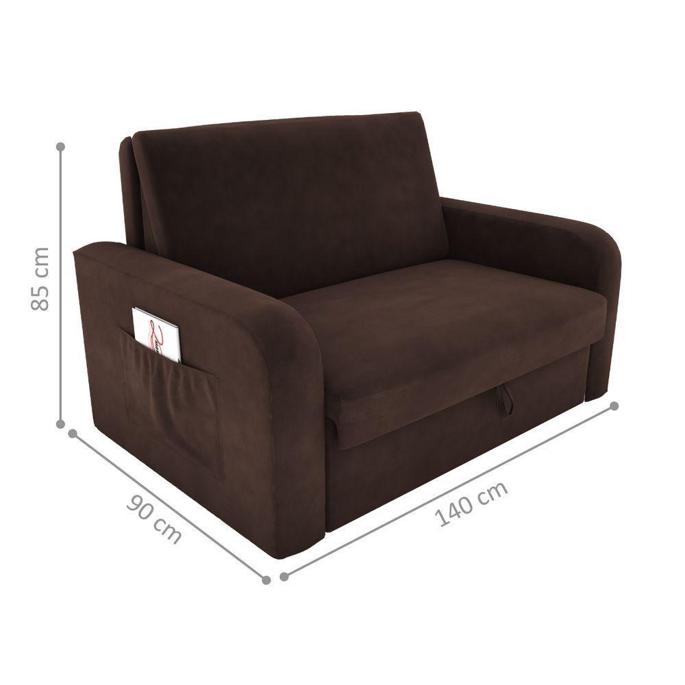 Sofá Cama Com Baú 2 Lugares Raheny Suede Marrom - 5