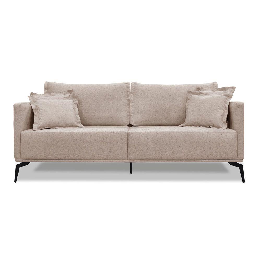 Sofá 3 Lugares Pé De Ferro Preto Rafaela 220 Cm Linho S04 - D'rossi Cor Areia - 1