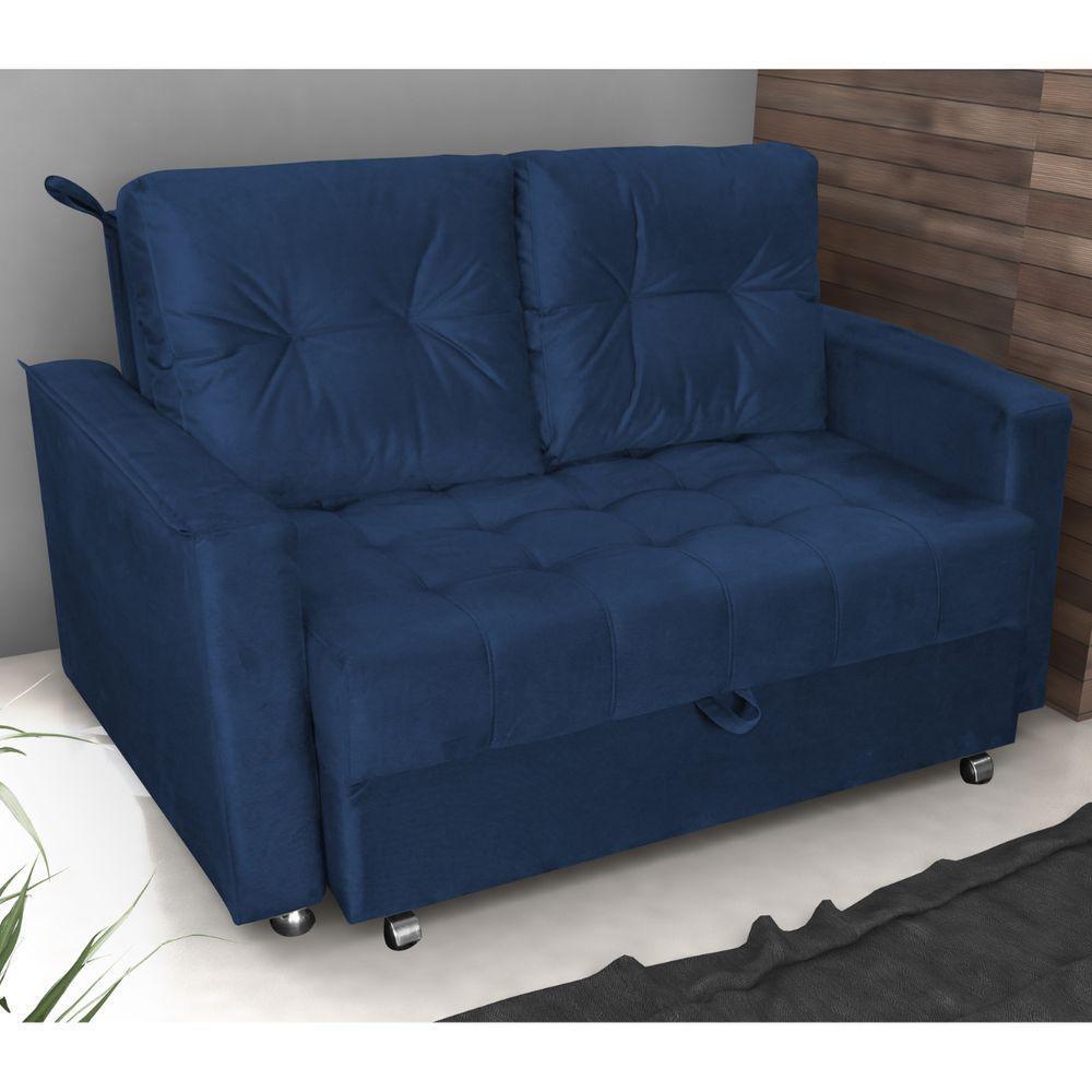 Sofá Cama 2 Lugares Yago Veludo Azul - 1