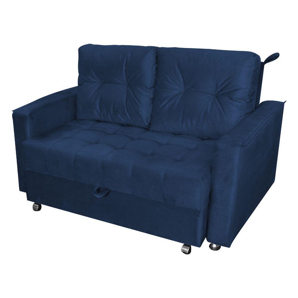 Sofá Cama 2 Lugares Yago Veludo Azul - 2