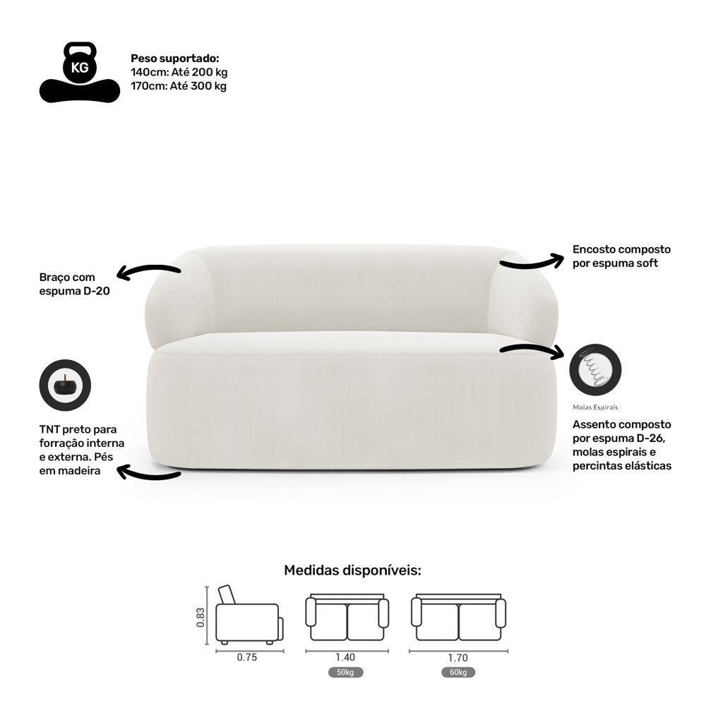 Sofá Orgânico 02 Lugares Living Glee 140cm Bouclê Off White - Desk Design - 8