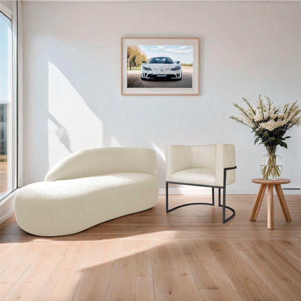 Kit Divã Luna 140cm Lado Esquerdo E 01 Poltrona Base De Ferro Preto Linho Cor Bege - 8