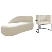 Kit Divã Luna 140cm Lado Esquerdo E 01 Poltrona Base De Ferro Preto Linho Cor Bege - 1