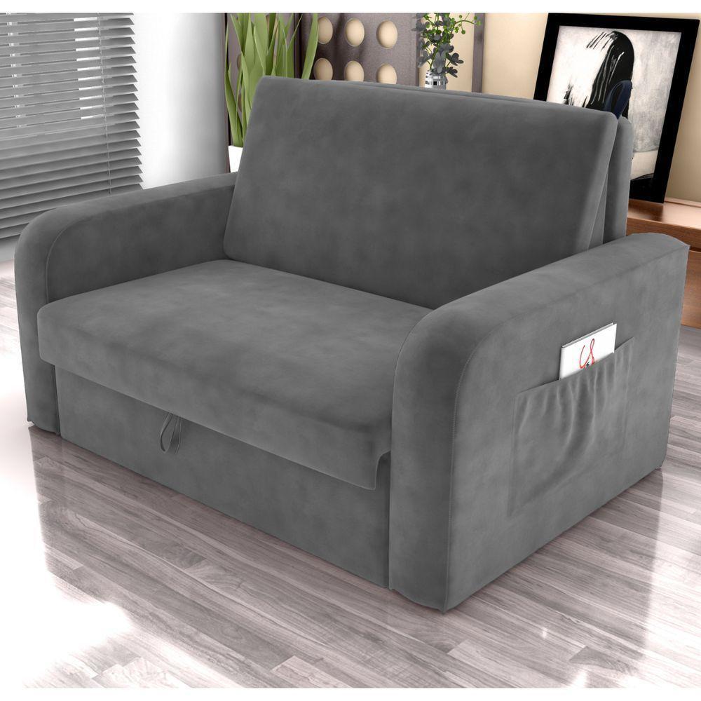 Sofá Cama Com Baú 2 Lugares Harry Veludo Cinza - 1