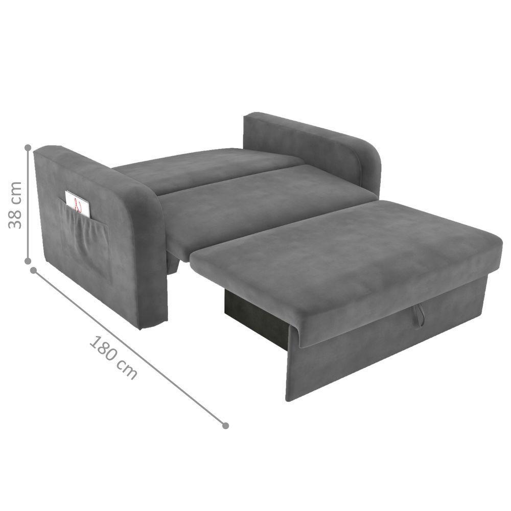 Sofá Cama Com Baú 2 Lugares Harry Veludo Cinza - 3