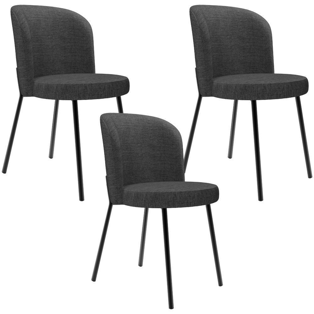 Kit 3 Cadeiras Sala De Jantar Estofada Gavi L02 Linho Cinza Escuro - 1