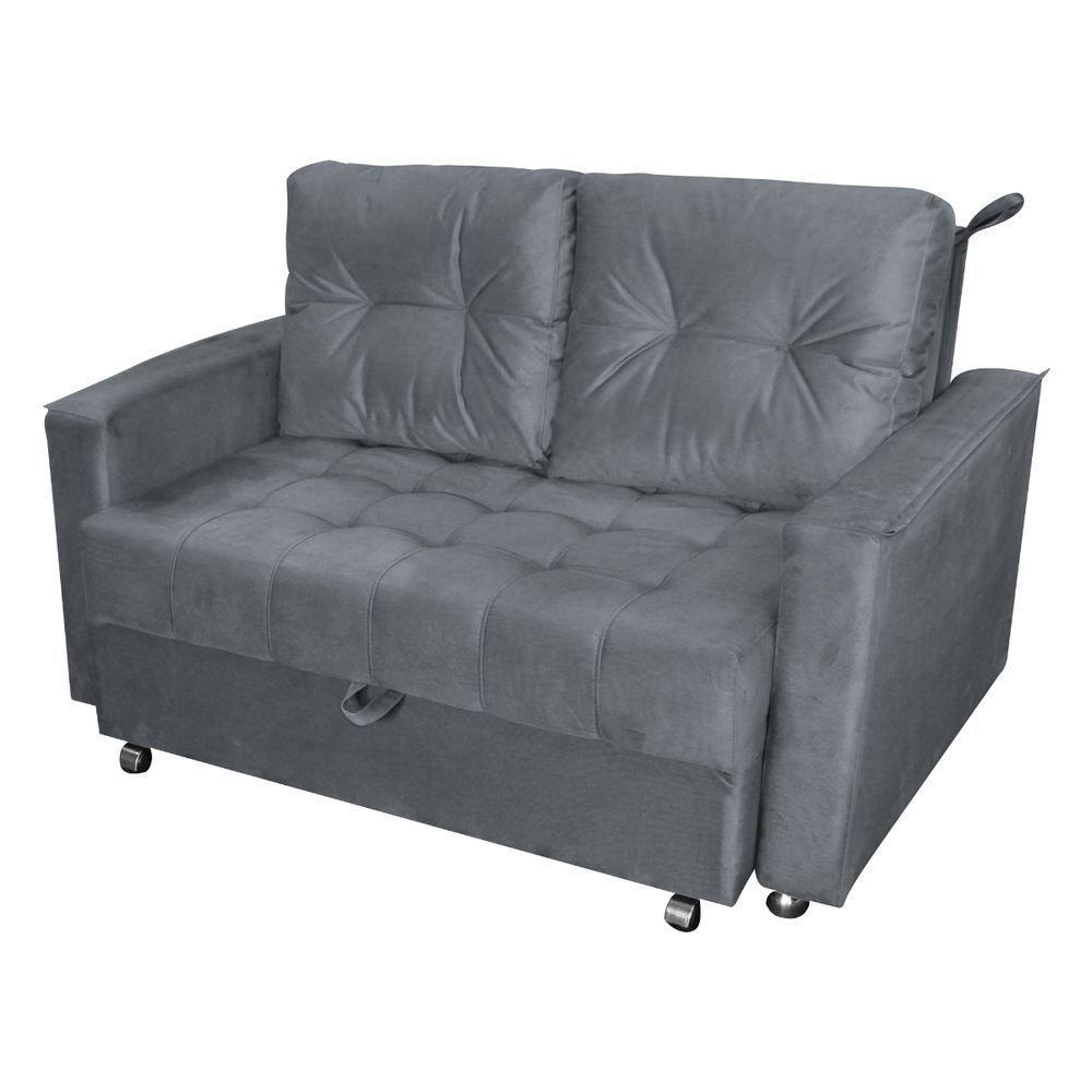 Sofá Cama 2 Lugares Duleek Veludo Chumbo - 2