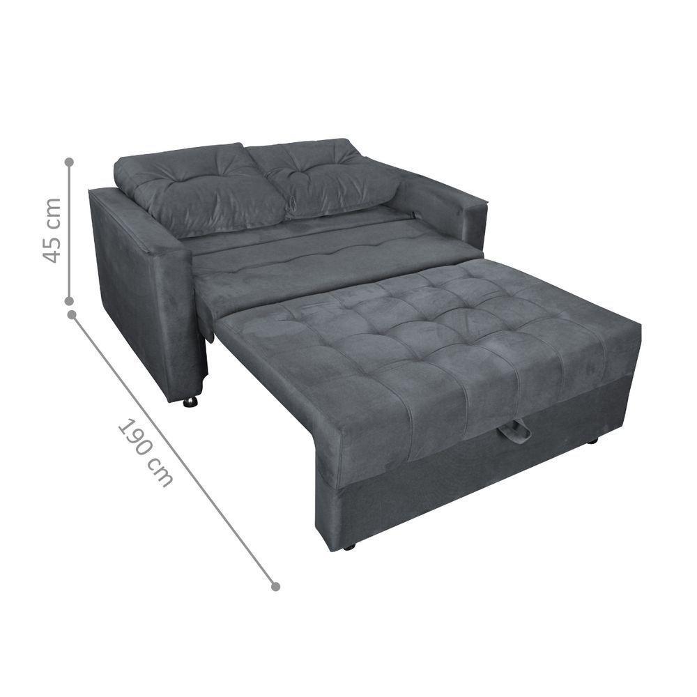 Sofá Cama 2 Lugares Duleek Veludo Chumbo - 3