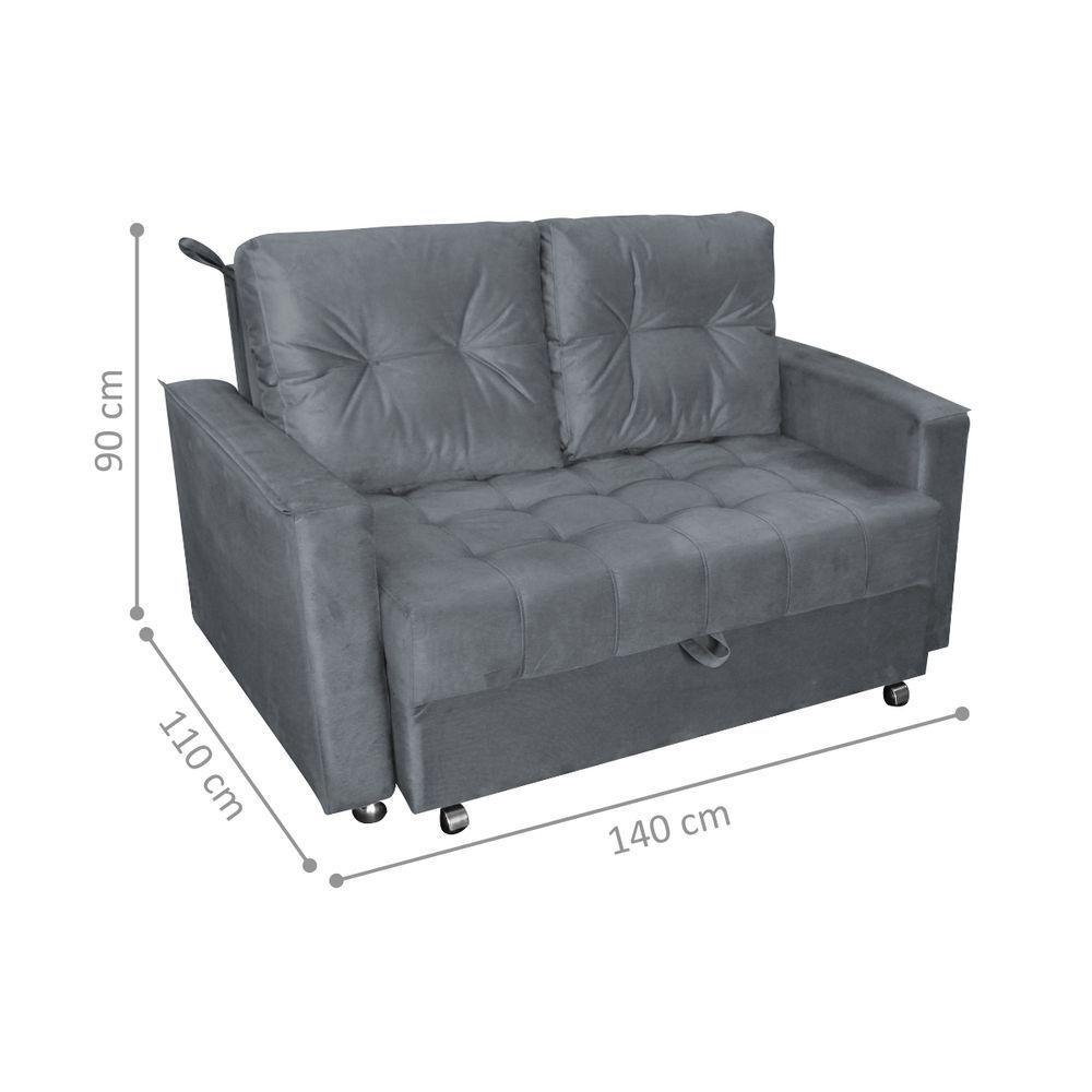 Sofá Cama 2 Lugares Duleek Veludo Chumbo - 4