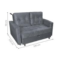 Sofá Cama 2 Lugares Duleek Veludo Chumbo - 4