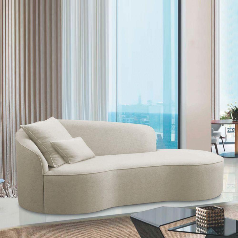 Divã Recamier Curvo Sala De Estar Recepção Inglaterra 200cm Lado Direito Bouclé - Doce Sonho Móveis Cor Bege - 6