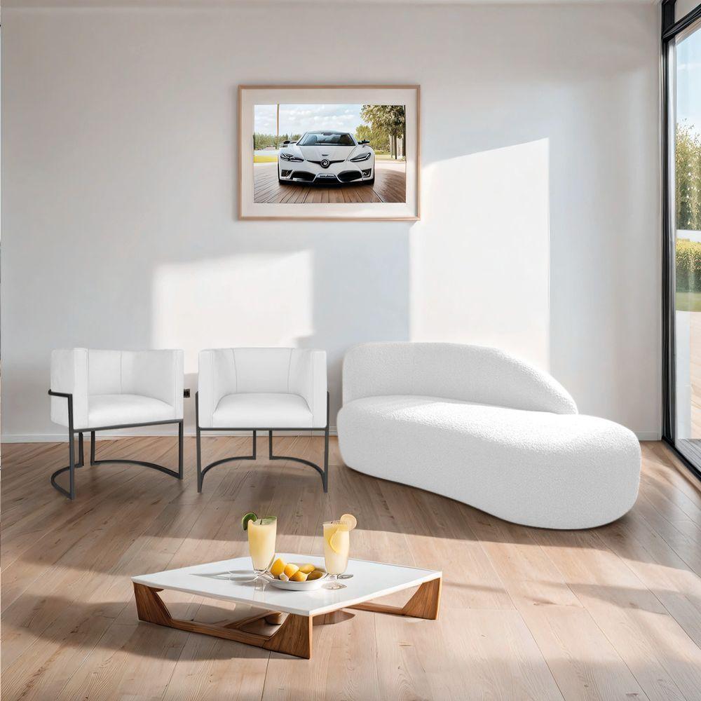 Kit Divã Luna 185cm Lado Direito E 02 Poltronas Base De Ferro Preto Suede Cor Branco - 8