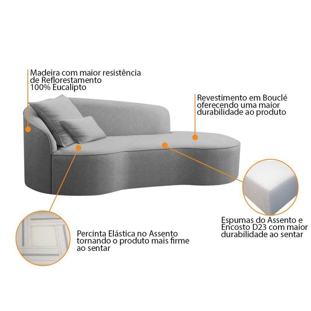 Divã Recamier Curvo Sala De Estar Recepção Inglaterra 200cm Lado Direito Bouclé - Doce Sonho Móveis Cor Cinza - 7
