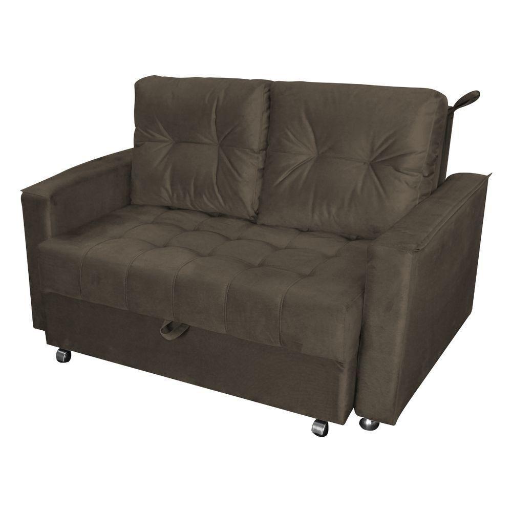 Sofá Cama 2 Lugares Duleek Veludo Marrom - 2
