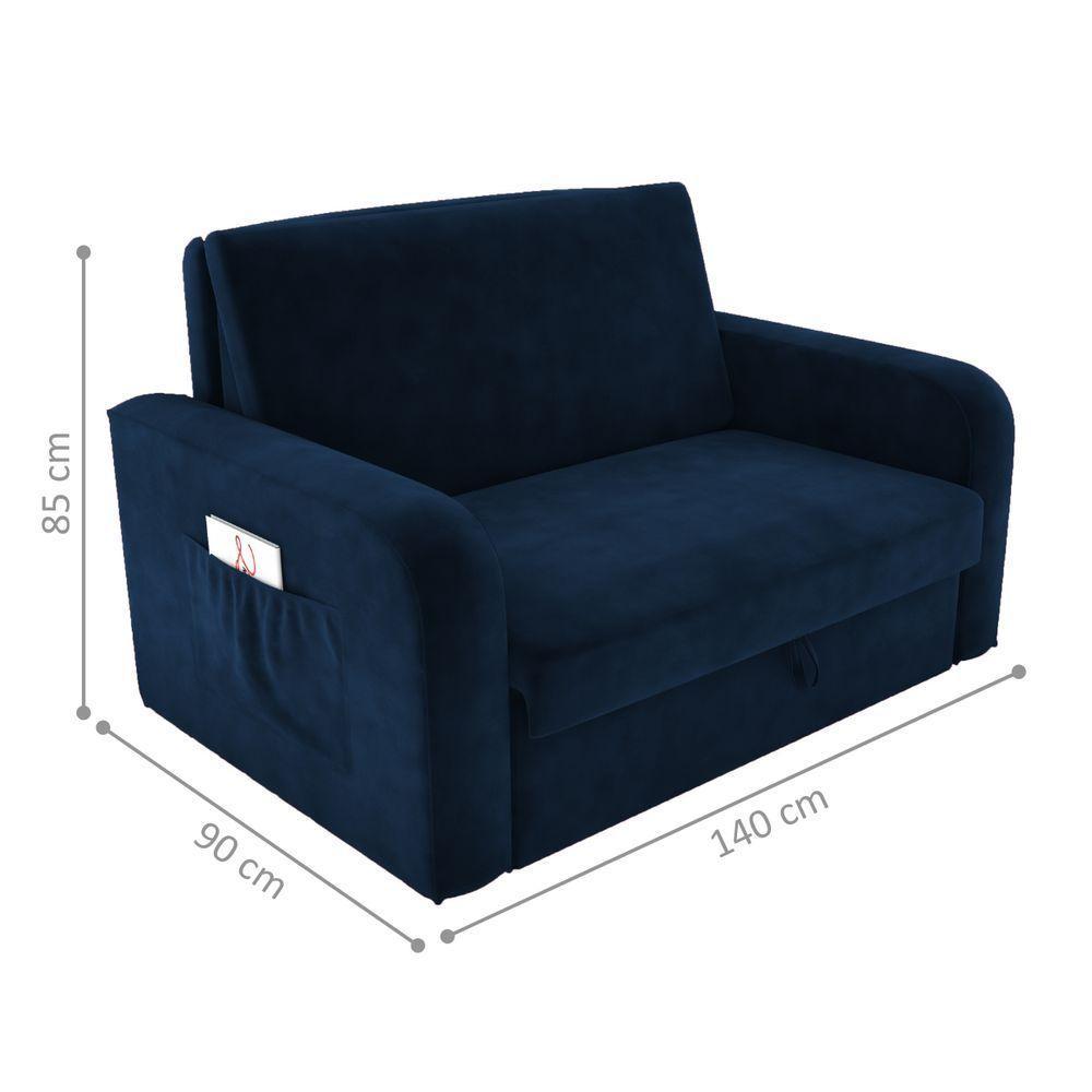 Sofá Cama Com Baú 2 Lugares Harry Veludo Azul - 4