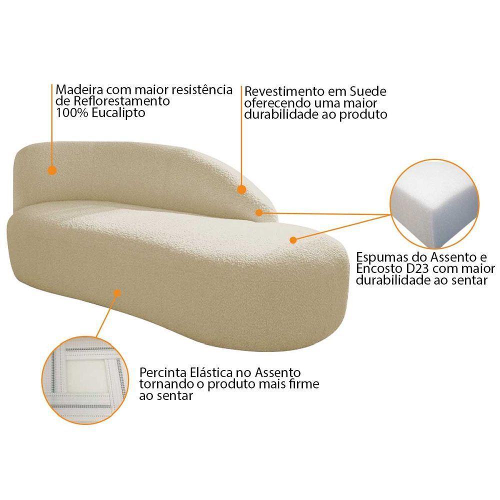 Kit Divã Luna 160cm Lado Direito E 02 Poltronas Base De Ferro Preto Suede Cor Bege - 5