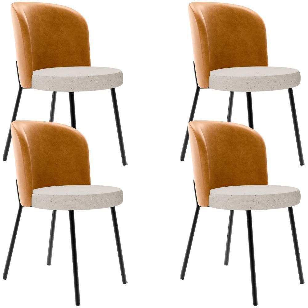 Kit 4 Cadeiras Sala De Jantar Estofada Gavi L02 Couríssimo Whisky Linho Cru - 1