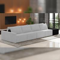 Sofá Ilha Modular Para Sala 432cm Com Puff Dublin K01 Veludo Cinza E Sintético Preto - Lyam Decor - 6