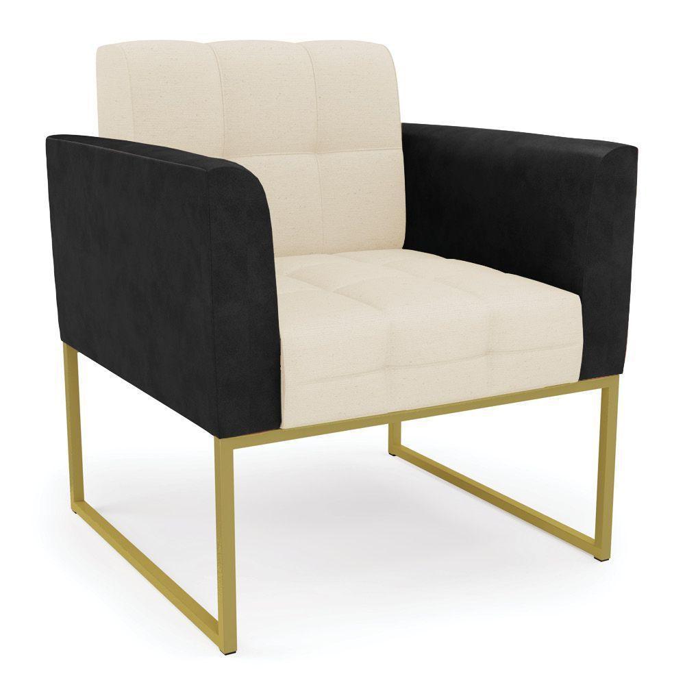 Sofá Namoradeira E 2 Poltronas Base Industrial Dourado Elisa Preto-linho Bege A19 D03 - D'rossi - 8