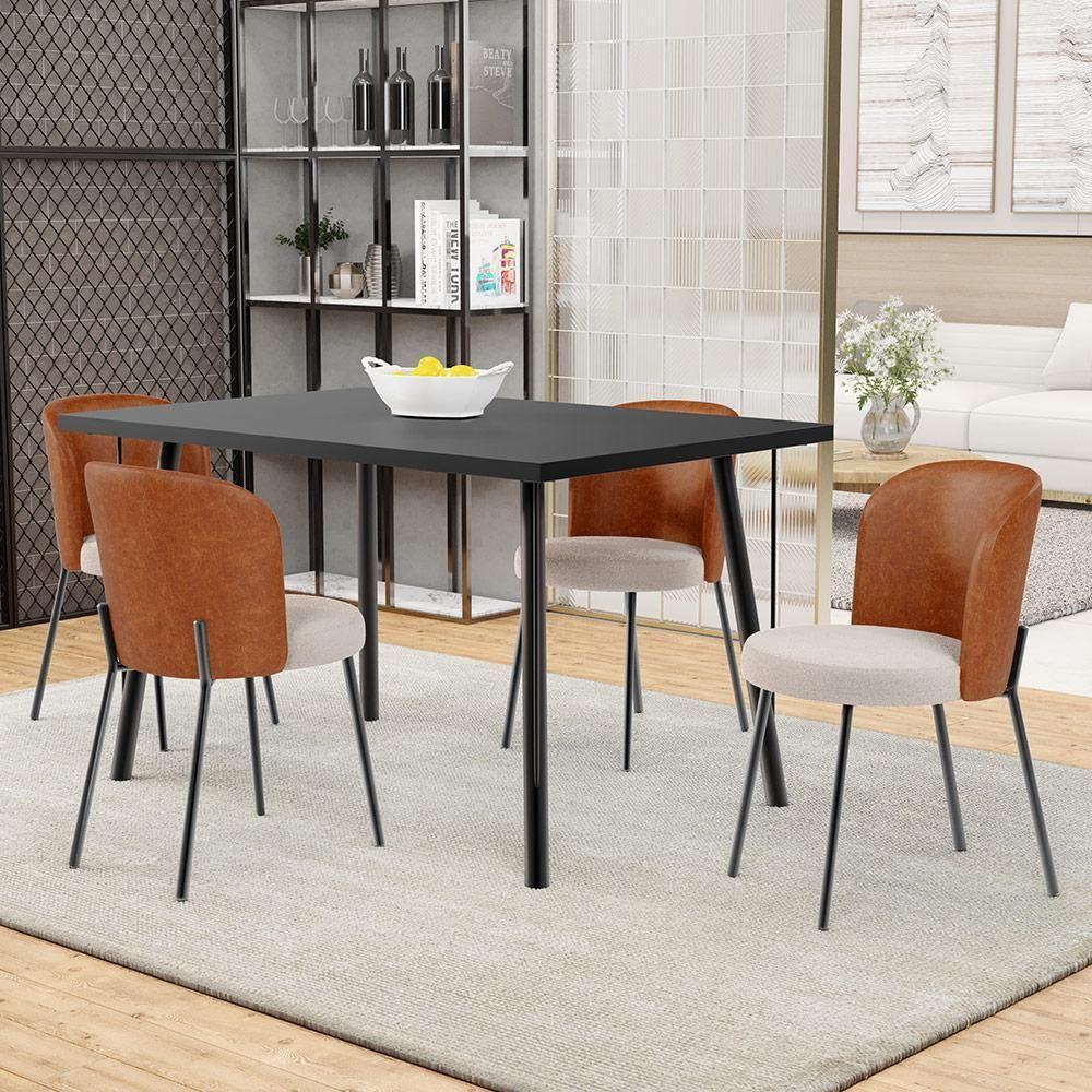 Kit 4 Cadeiras Sala De Jantar Estofada Gavi L02 Couríssimo Camel Bouclê Creme - 6