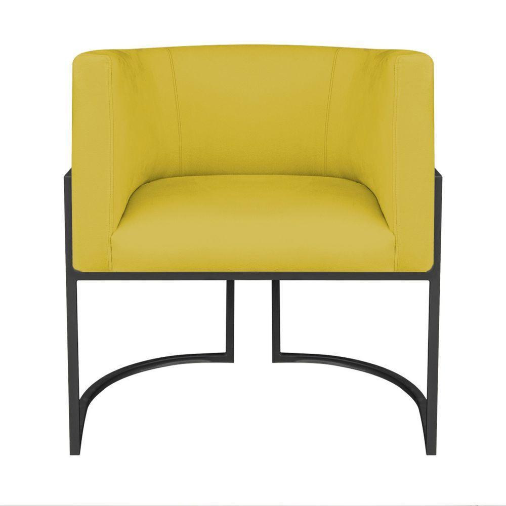 Kit Divã Luna 185cm Lado Direito E 02 Poltronas Base De Ferro Preto Suede Cor Amarelo - 5