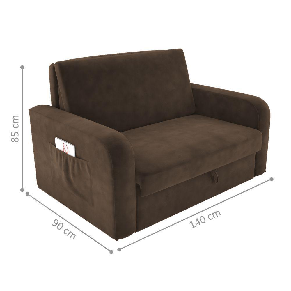 Sofá Cama Com Baú 2 Lugares Harry Veludo Marrom - 2