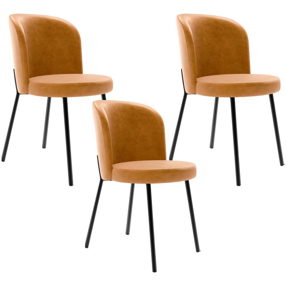 Kit 3 Cadeiras Sala De Jantar Estofada Gavi L02 Couríssimo Whisky - 1