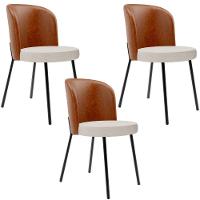 Kit 3 Cadeiras Sala De Jantar Estofada Gavi L02 Couríssimo Camel Linho Cru - 1