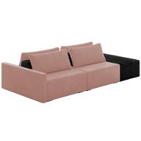 Sofá Ilha Modular Para Sala 252cm Com Puff Dublin K01 Veludo Rosê E Sintético Preto - Lyam Decor - 1