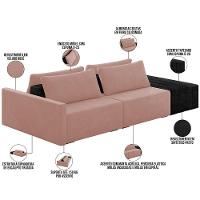 Sofá Ilha Modular Para Sala 252cm Com Puff Dublin K01 Veludo Rosê E Sintético Preto - Lyam Decor - 7