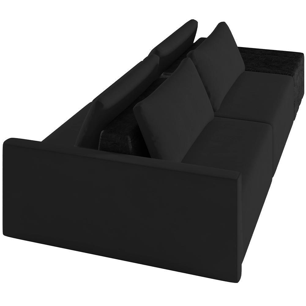 Sofá Ilha Modular Para Sala 252cm Com Puff Dublin K01 Veludo Preto E Sintético Preto - Lyam Decor - 4