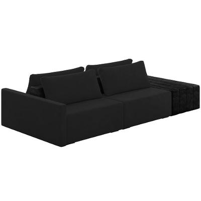 Sofá Ilha Modular Para Sala 252cm Com Puff Dublin K01 Veludo Preto E Sintético Preto - Lyam Decor