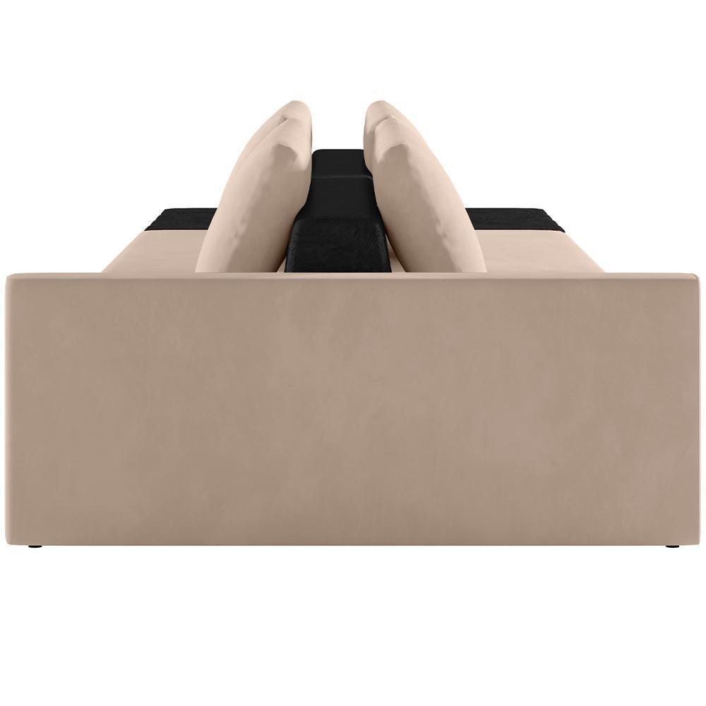 Sofá Ilha Modular Para Sala 252cm Com Puff Dublin K01 Veludo Bege E Sintético Preto - Lyam Decor - 7