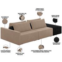 Sofá Ilha Modular Para Sala 252cm Com Puff Dublin K01 Veludo Bege E Sintético Preto - Lyam Decor - 5